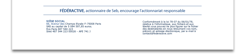 FÉDÉRACTIVE, actionnaire de Seb, encourage l’actionnariat responsable