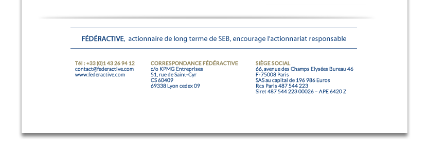 FÉDÉRACTIVE,  actionnaire de long terme de SEB, encourage l’actionnariat responsable